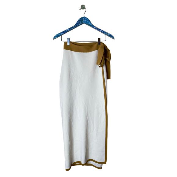 SIGNIFICANT OTHER Anna Two-Tone Knit Wrap Midi Skirt Cream Almond Size 6 - Picture 2 of 9